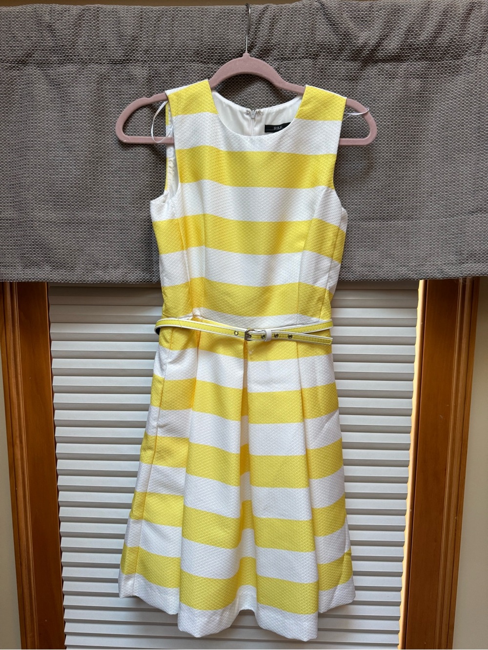 R&K Yellow and White Striped Belted Dress